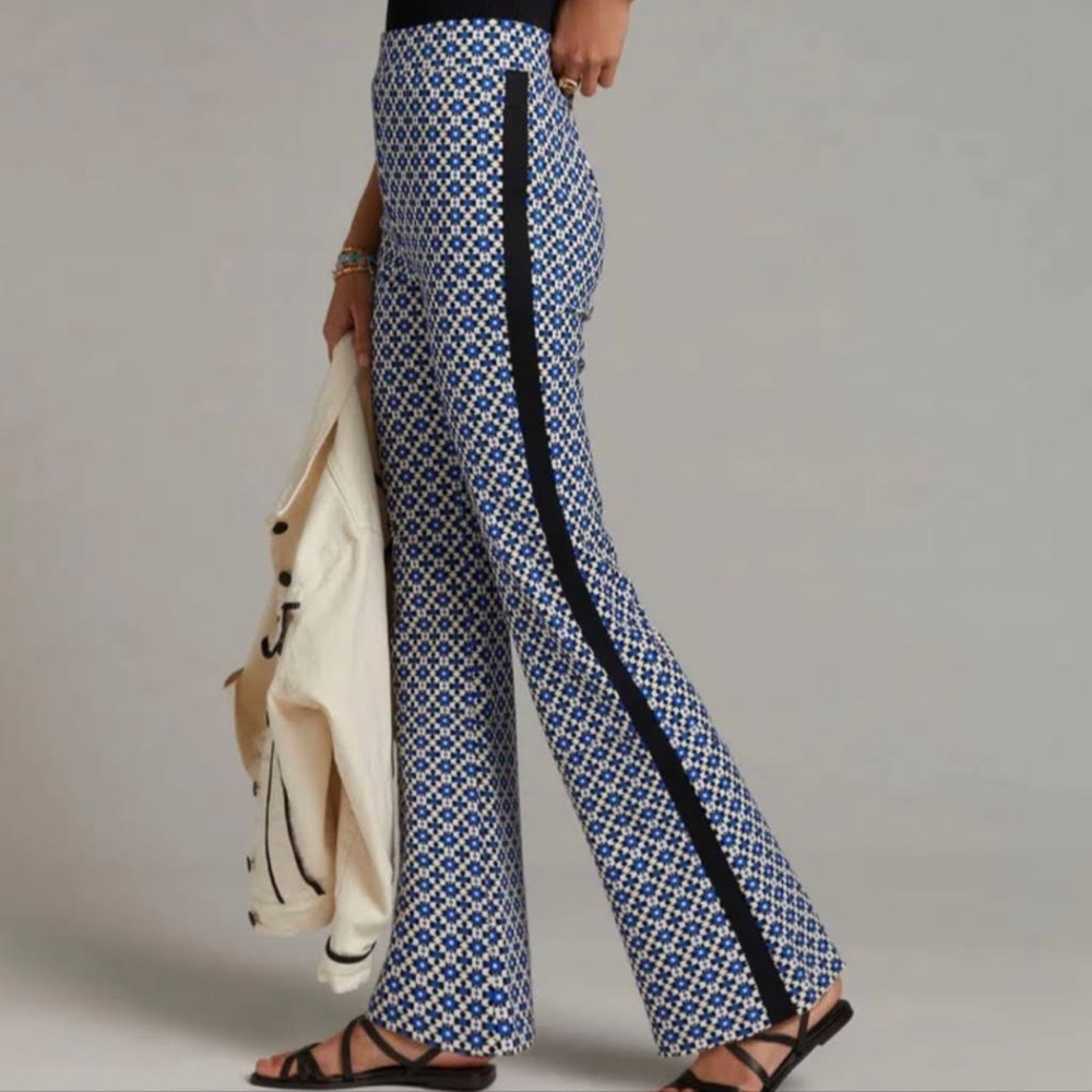 Maeve Blue and Black Patterned Flare Pants